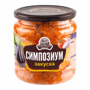 Dārzeņu uzkoda Simpozium 460g — gardi dārzeņi bez gaļas ar sabalansētu garšu.